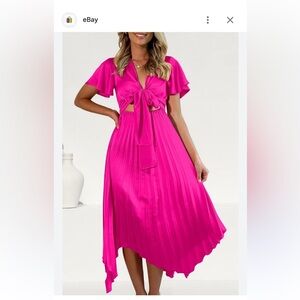 Pretty Garden Women's Pink Dress Size M Pleated Bow Cut Out Summer Party Beach